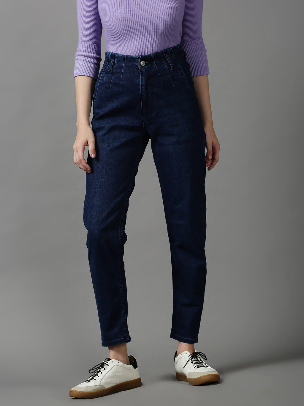 Women's Navy Blue Boyfriend Fit Stretchable Denim Jeans