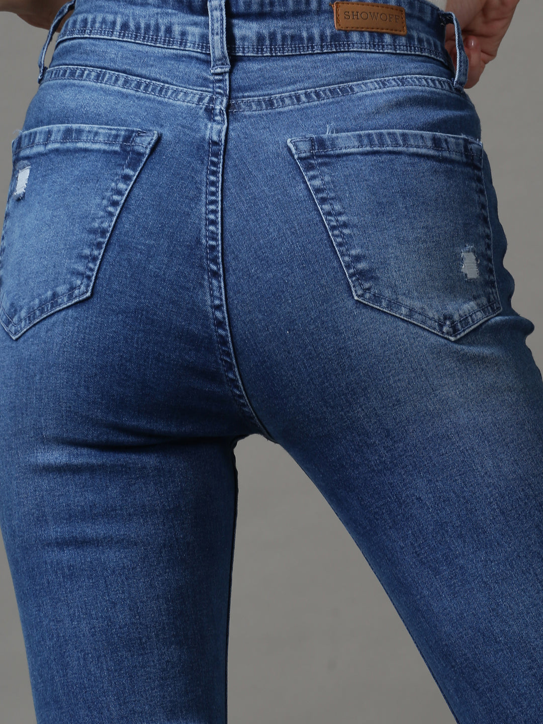 Women's Blue Bootcut Low Distress Light Fade Stretchable Denim Jeans