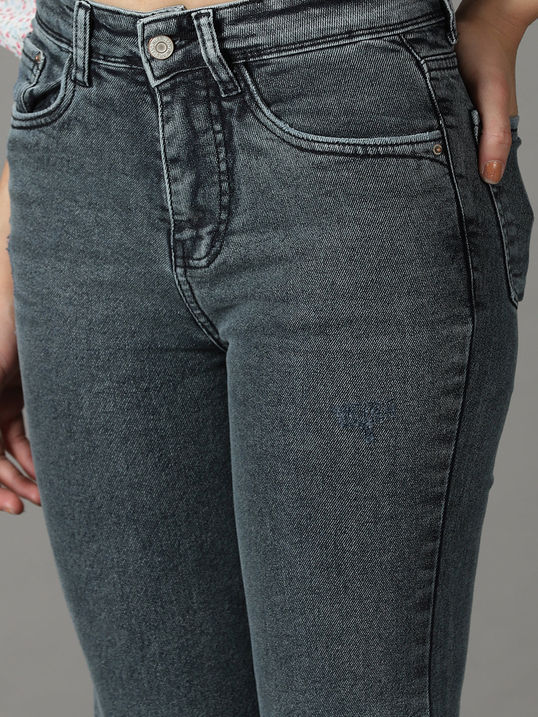 Women's Grey Bootcut High-Rise Acid Wash Stretchable Jeans