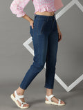 Women's Navy Blue Mom Fit High-Rise Stretchable Jeans