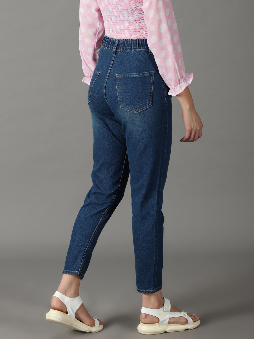 Women's Navy Blue Mom Fit High-Rise Stretchable Jeans
