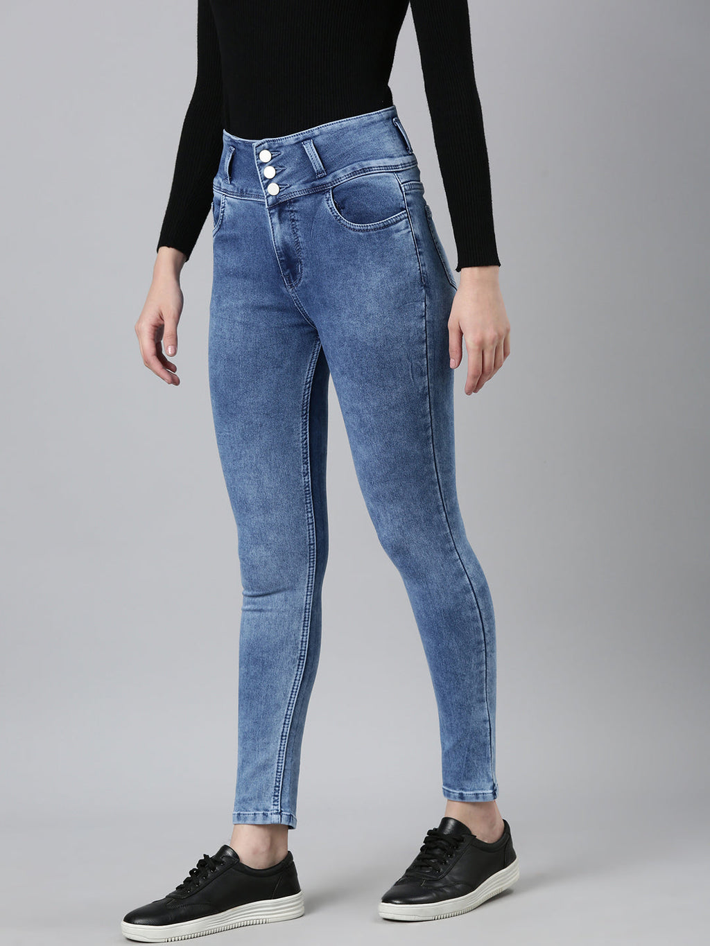 Women's Blue Solid Skinny Fit Denim Jeans