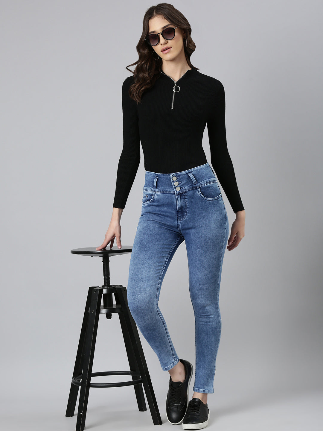 Women's Blue Solid Skinny Fit Denim Jeans