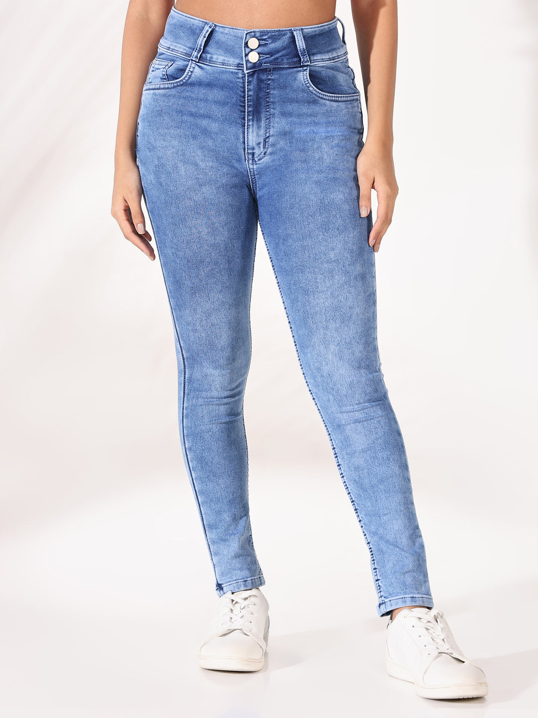 Women's Blue Comfort Slim Fit Light Fade Acid Wash Stretchable Jeans