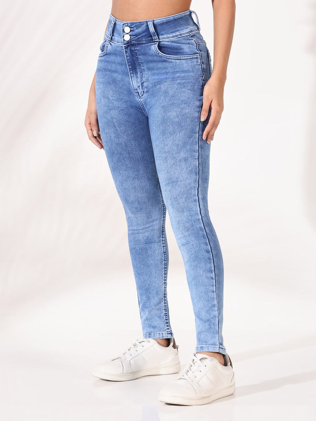Women's Blue Comfort Slim Fit Light Fade Acid Wash Stretchable Jeans