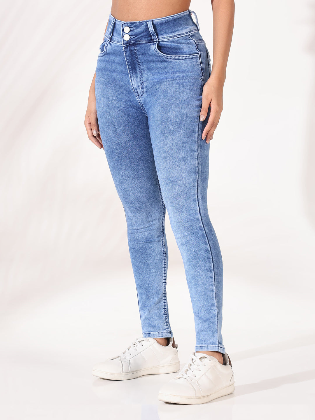 Women's Blue Comfort Slim Fit Light Fade Acid Wash Stretchable Jeans