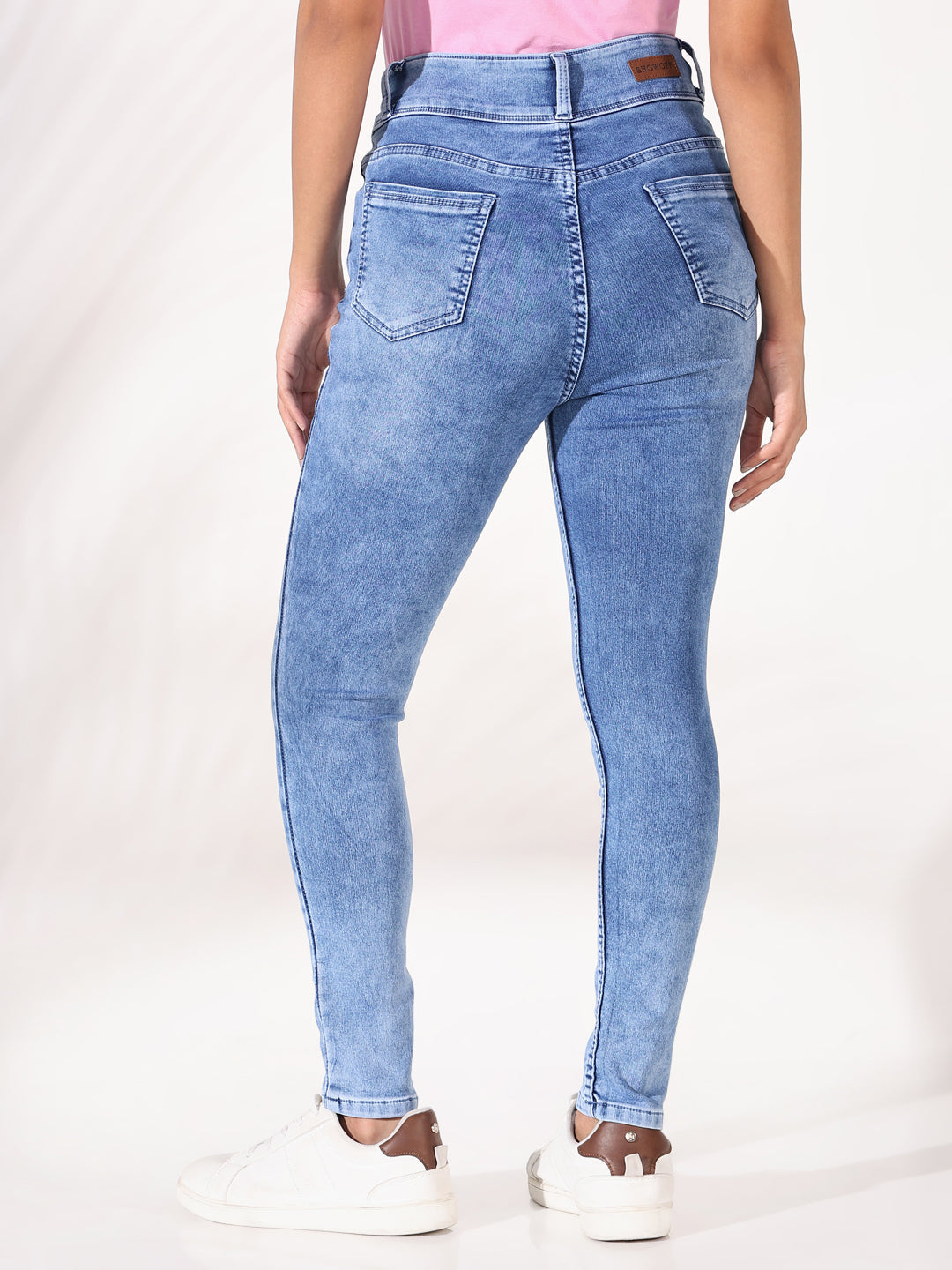 Women's Blue Comfort Slim Fit Light Fade Acid Wash Stretchable Jeans