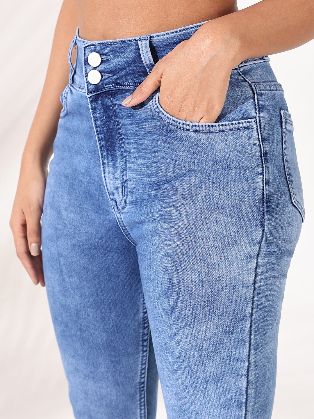 Women's Blue Comfort Slim Fit Light Fade Acid Wash Stretchable Jeans