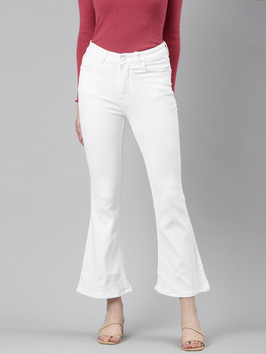 Women's White Jean Bootcut Acid Wash Retro Denims Stretchable Clean Look Jeans