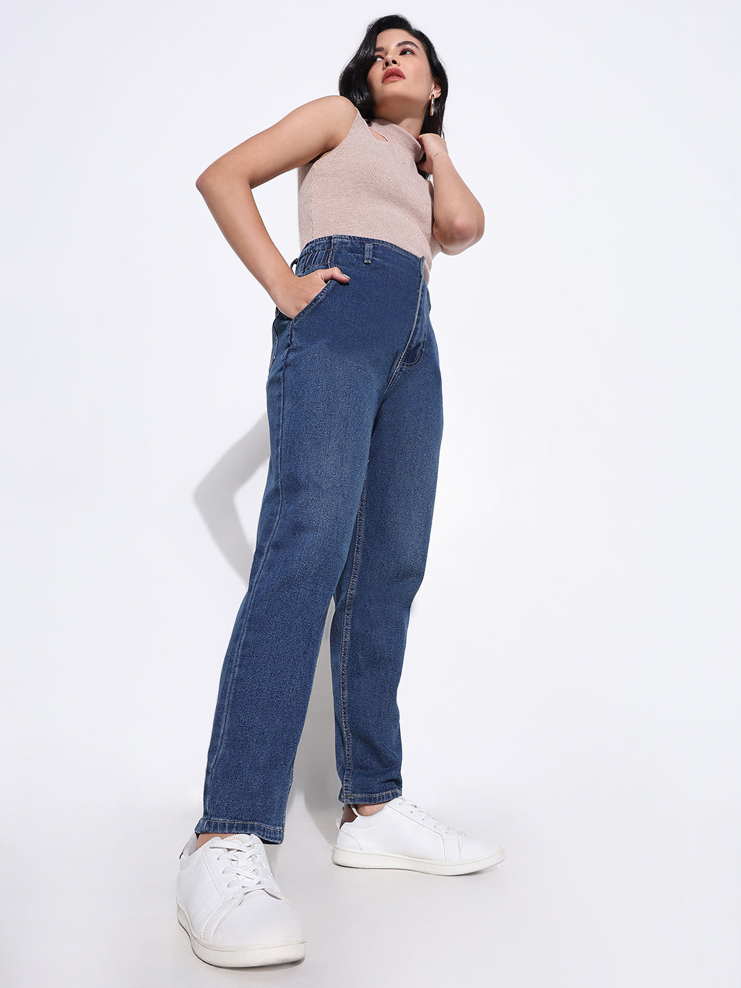 Women's Blue Comfort Light Fade Acid Wash Stretchable Jeans