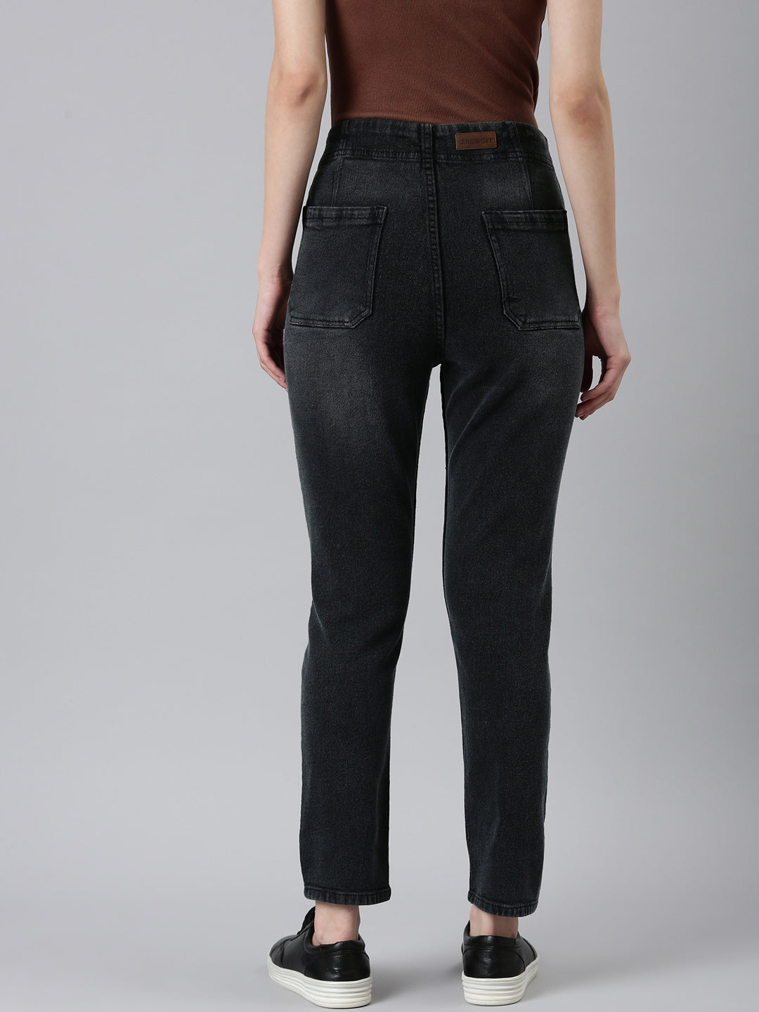 Women's Dark Grey Jean Light Fade High-Rise Cropped Denim Jeans