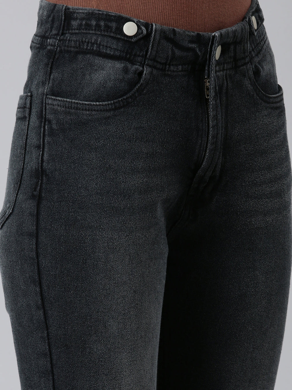 Women's Dark Grey Jean Light Fade High-Rise Cropped Denim Jeans