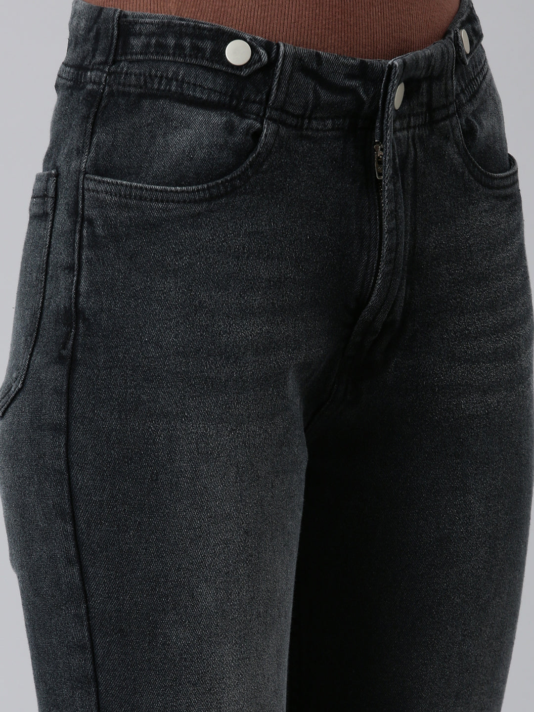 Women's Dark Grey Jean Light Fade High-Rise Cropped Denim Jeans