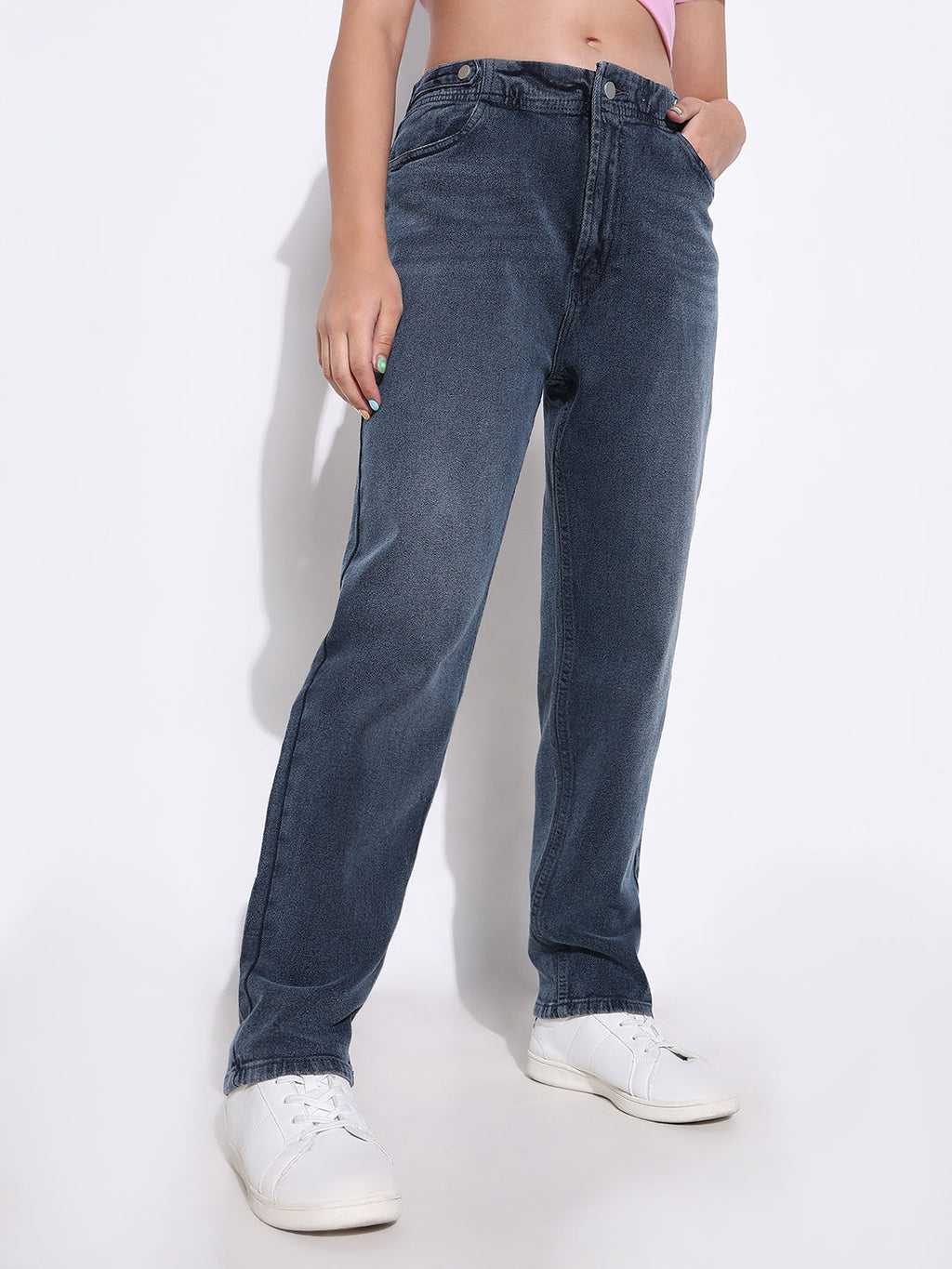 Women's Blue Comfort Straight Fit Light Fade Acid Wash Stretchable Jeans