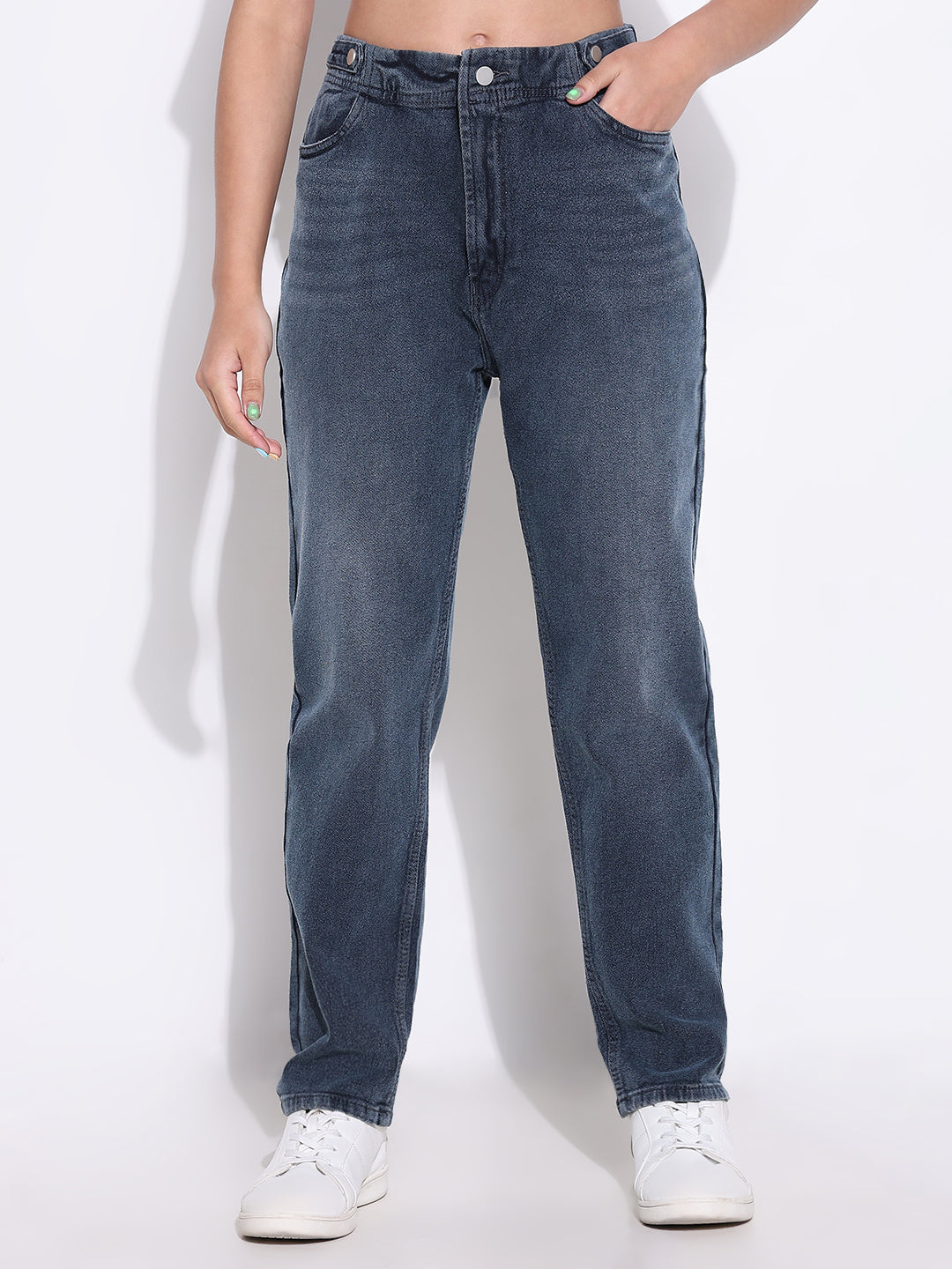 Women's Blue Comfort Straight Fit Light Fade Acid Wash Stretchable Jeans