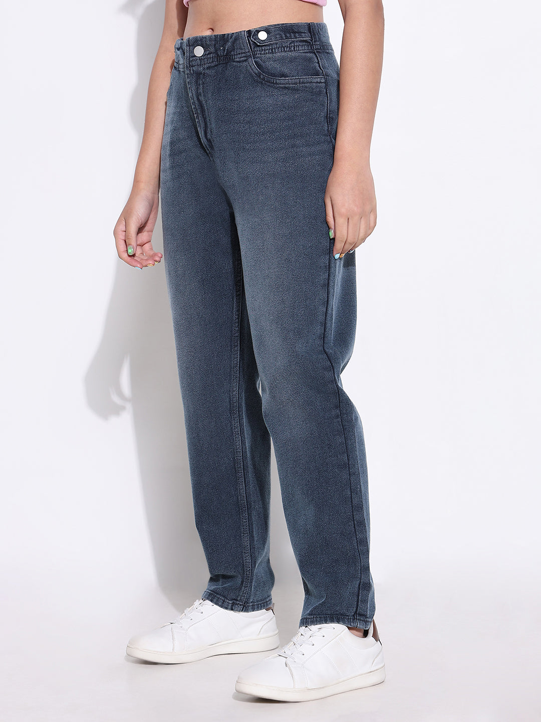 Women's Blue Comfort Straight Fit Light Fade Acid Wash Stretchable Jeans