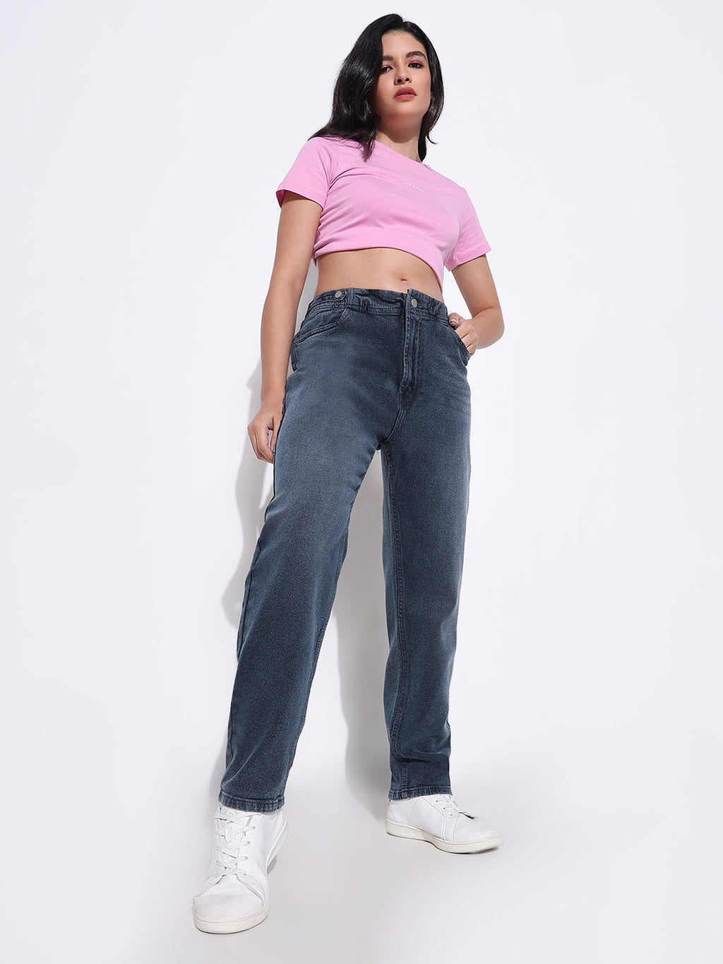 Women's Blue Comfort Straight Fit Light Fade Acid Wash Stretchable Jeans