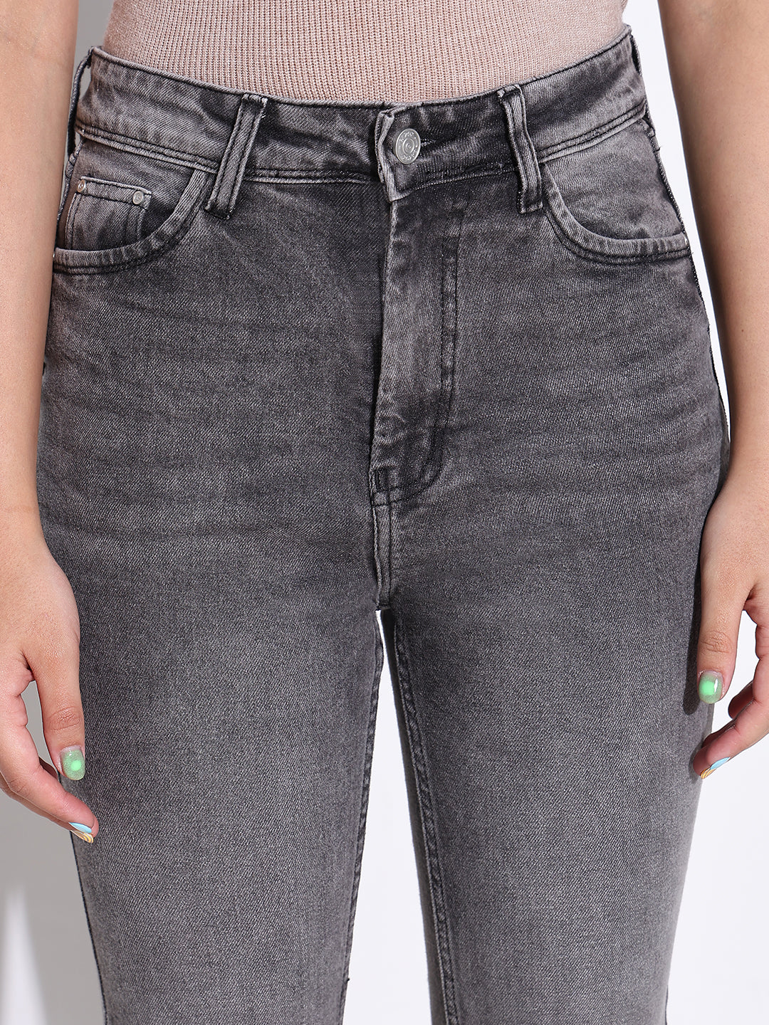 Women's Grey Comfort Bootcut Light Fade Acid Wash Stretchable Jeans