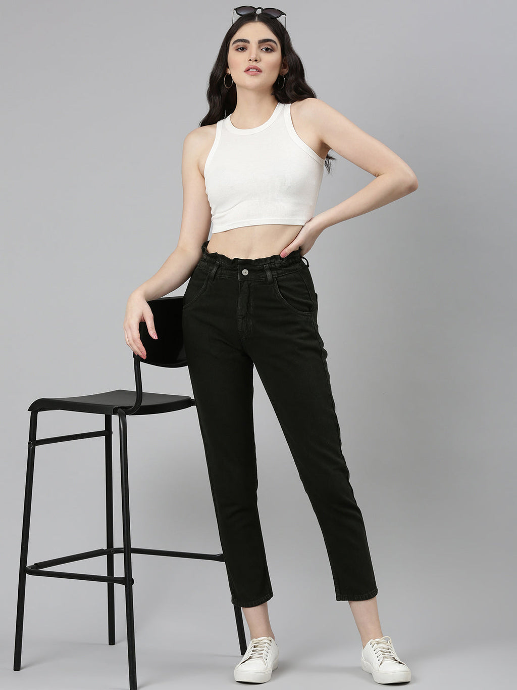Women's Olive Acid Wash High-Raise Denim Jeans