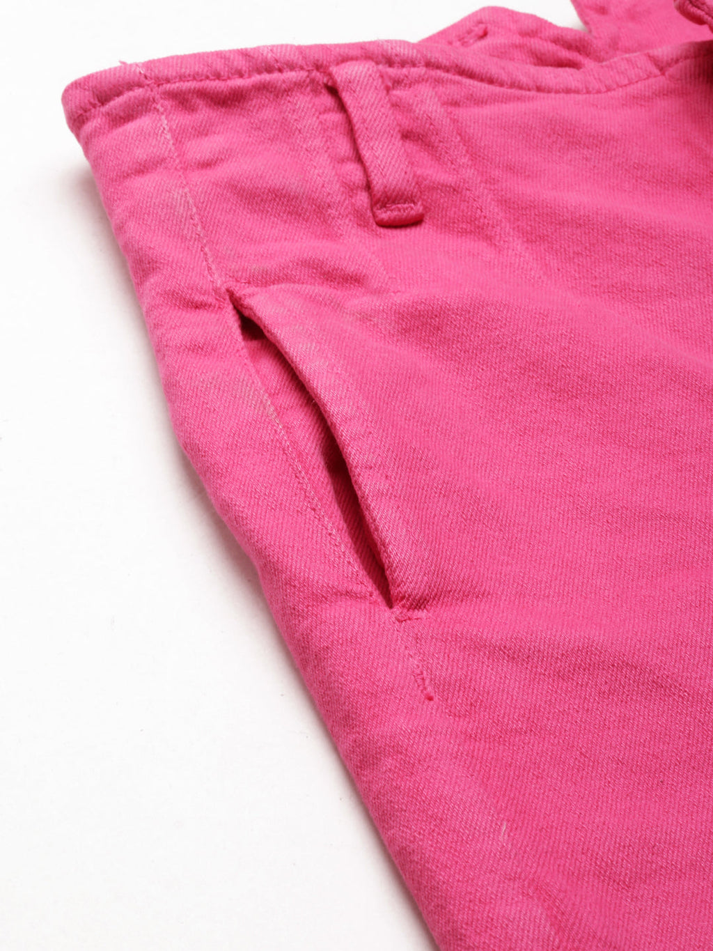 Women's Fuchsia Slim Fit Acid Wash High-Raise Denim Jeans