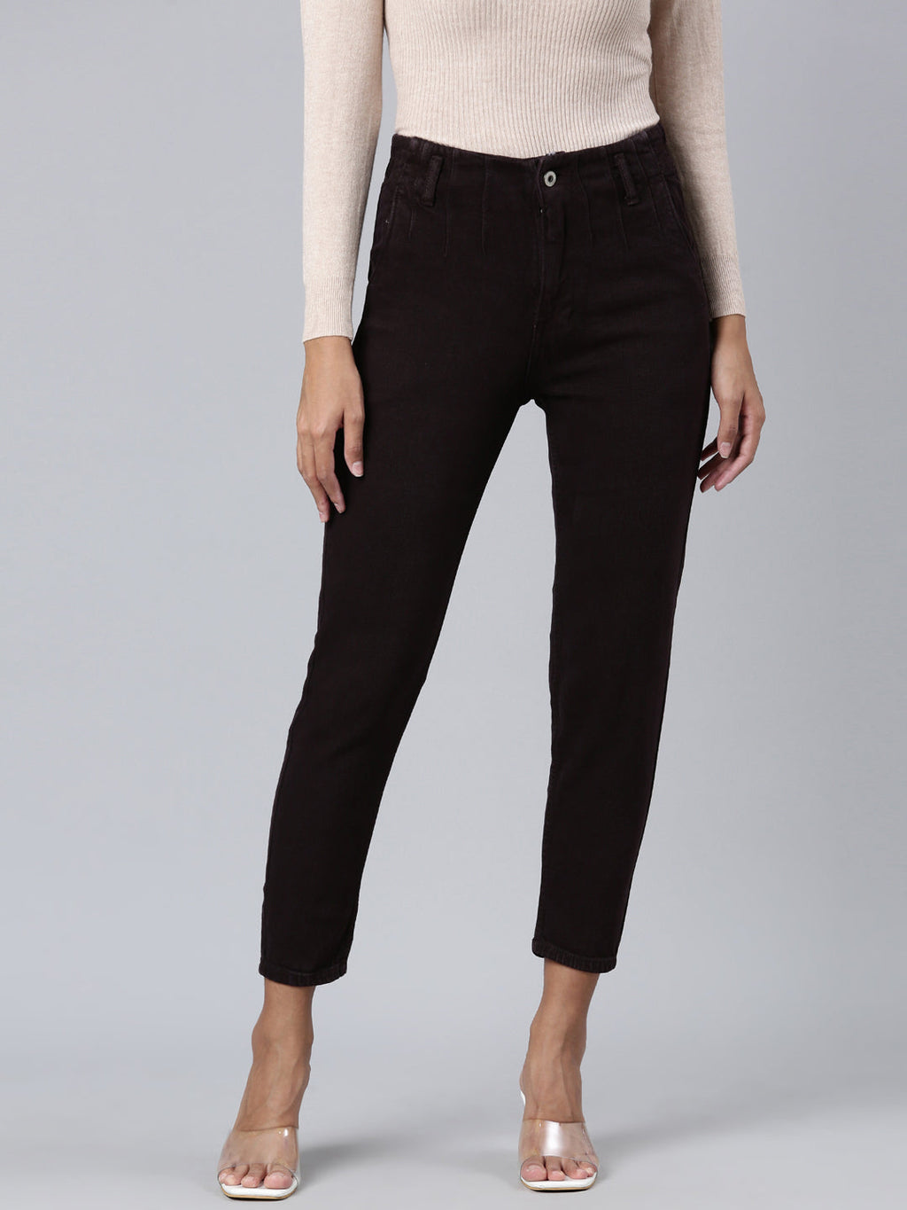 Women's Brown Mom Fit Stretchable Denim Jeans