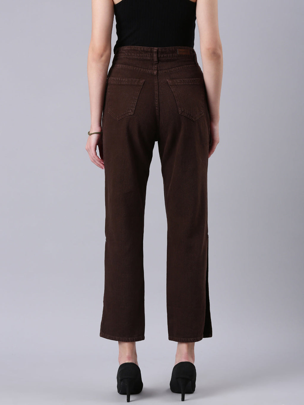 Women's Brown Clean Look Mid-Rise Wide Leg Denim Jeans