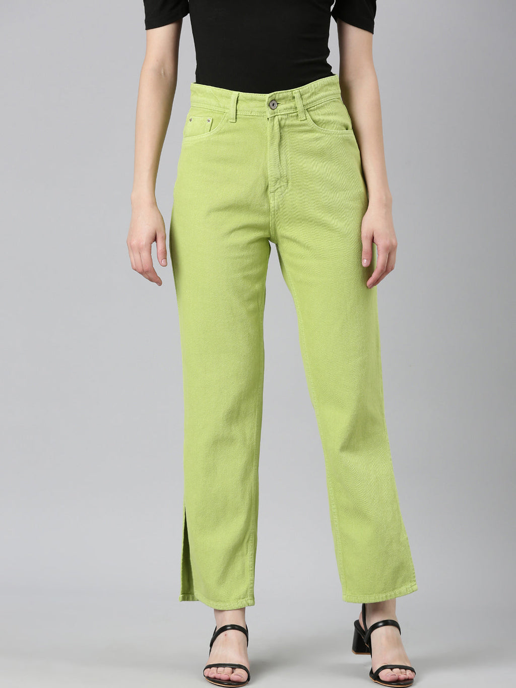 Women's Lime Green High-Rise Coloured Shade Denim Jeans