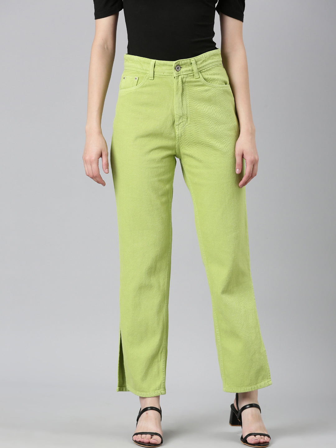 Women's Lime Green High-Rise Coloured Shade Denim Jeans