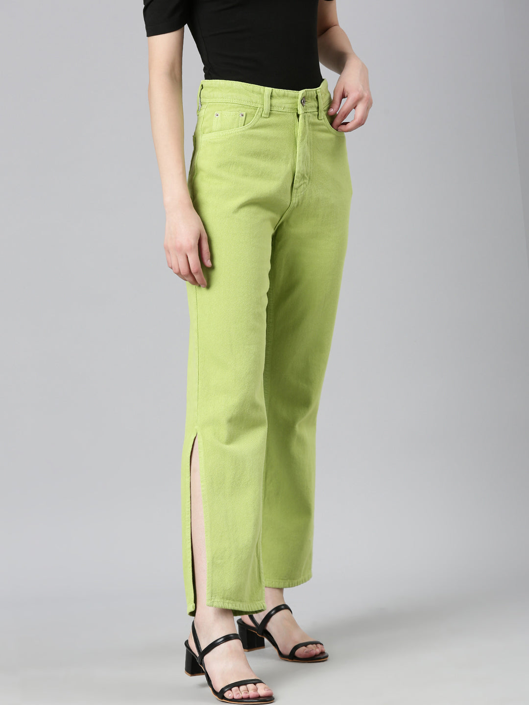 Women's Lime Green High-Rise Coloured Shade Denim Jeans