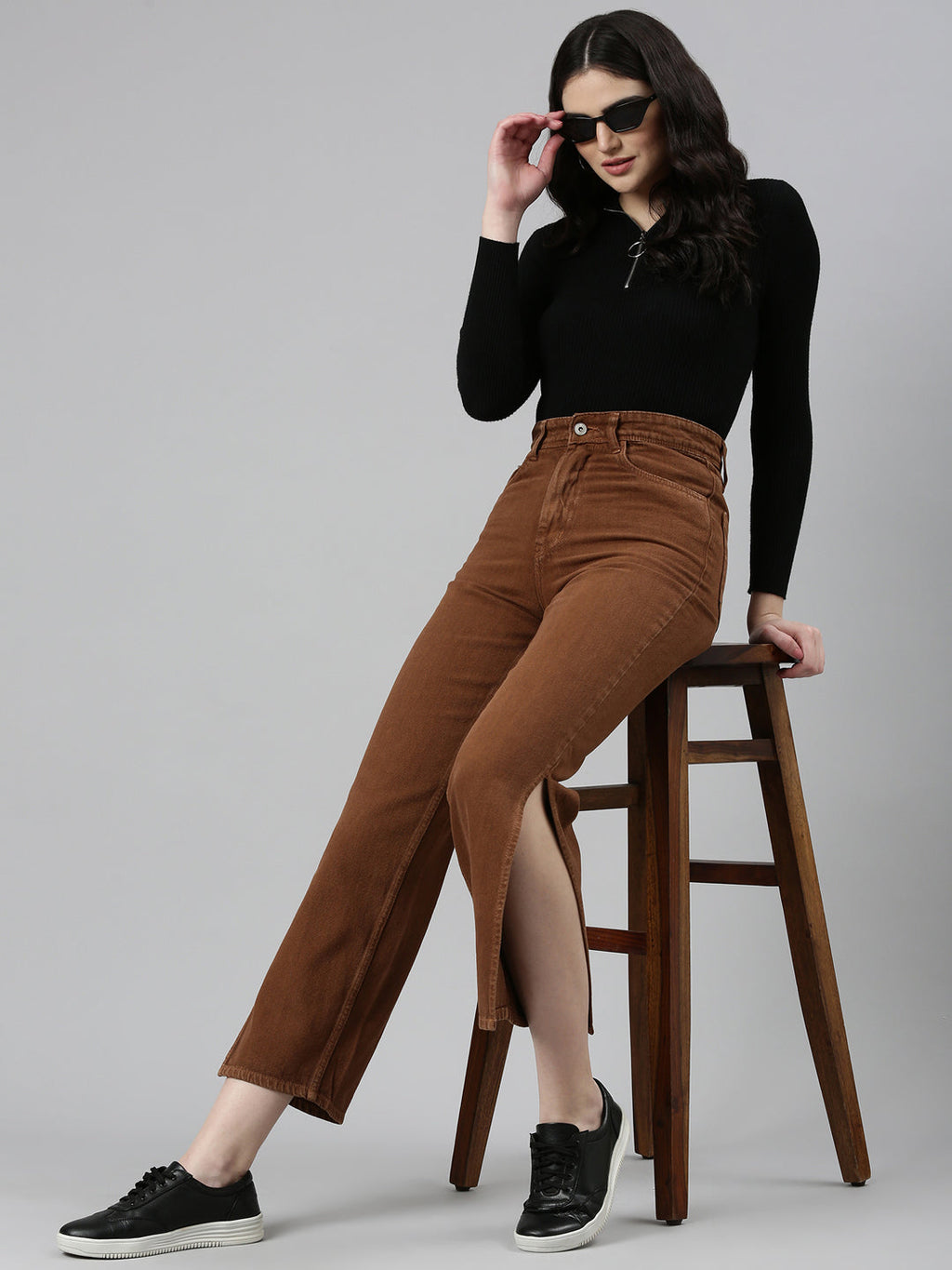 Women's Rust High-Rise Coloured Shade Cropped Denim Jeans