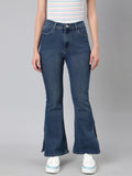 Women's Navy Blue Bootcut Fit Acid Wash Stretchable Denim Jeans