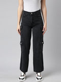 Women's Charcoal Straight Fit Denim Cargo Jeans