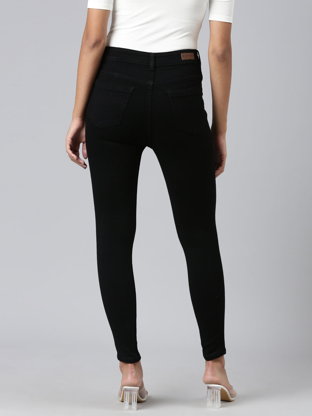 Women's Black Mid Rise Clean Look Skinny Fit Denim Jeans