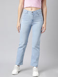 Women's Blue Straight Fit Mid-Rise Light Fade Stretchable Jeans