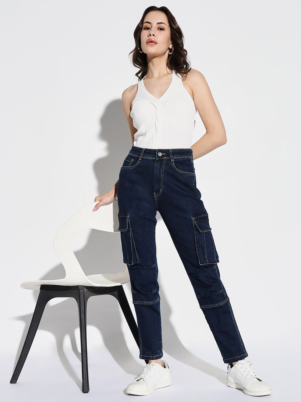 Women's Navy Blue Comfort Straight Fit Light Fade Stretchable Jeans