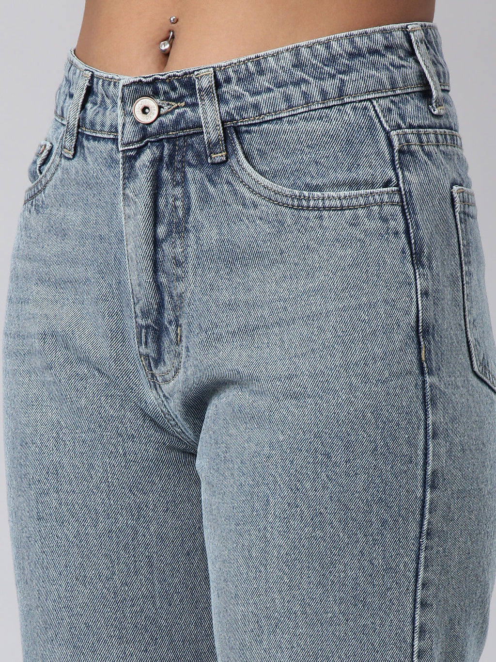Women's Blue Straight Fit Heavy Fade Acid Wash Jeans