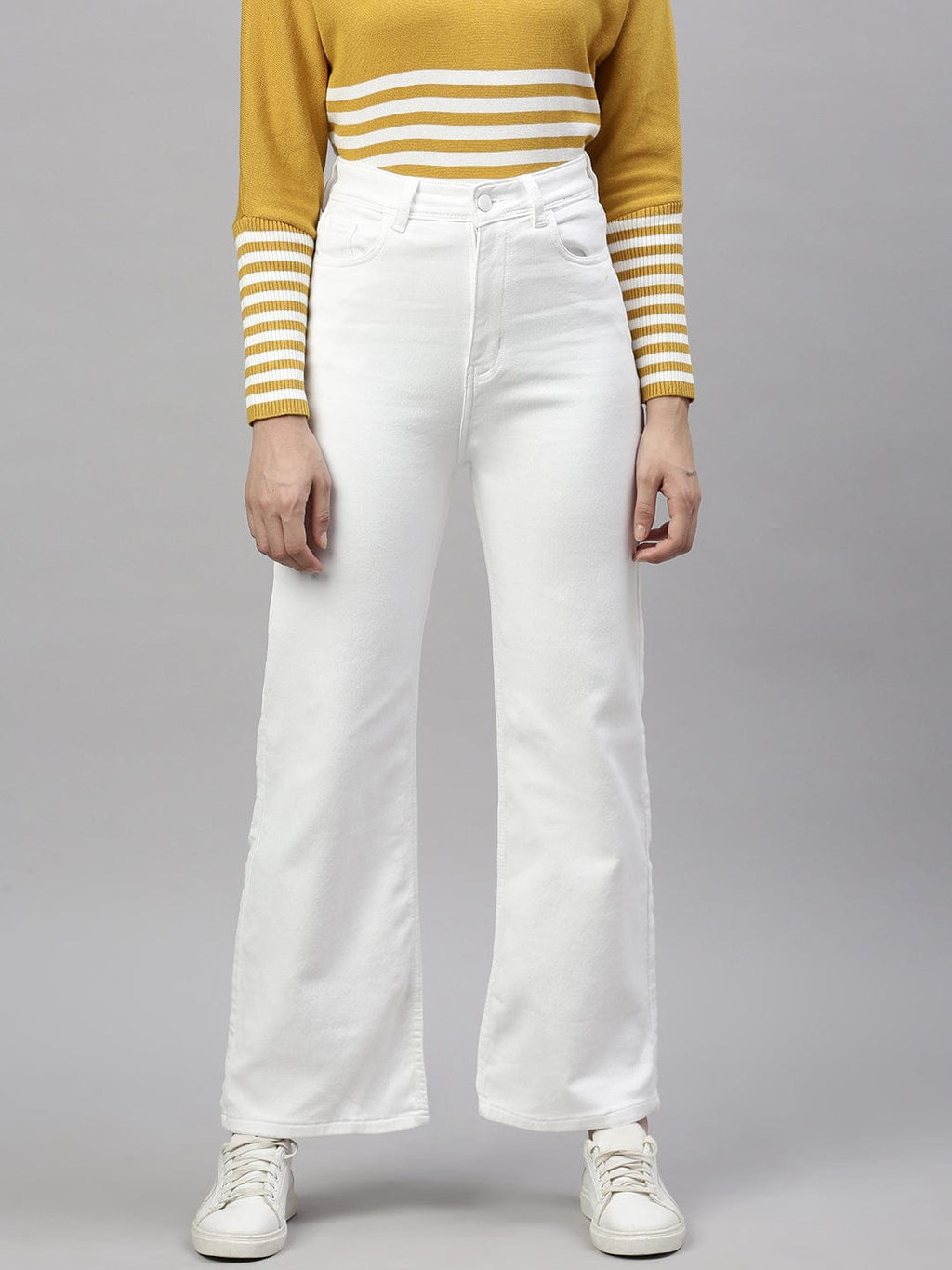 Women's White Comfort Wide Leg Stretchable Jeans