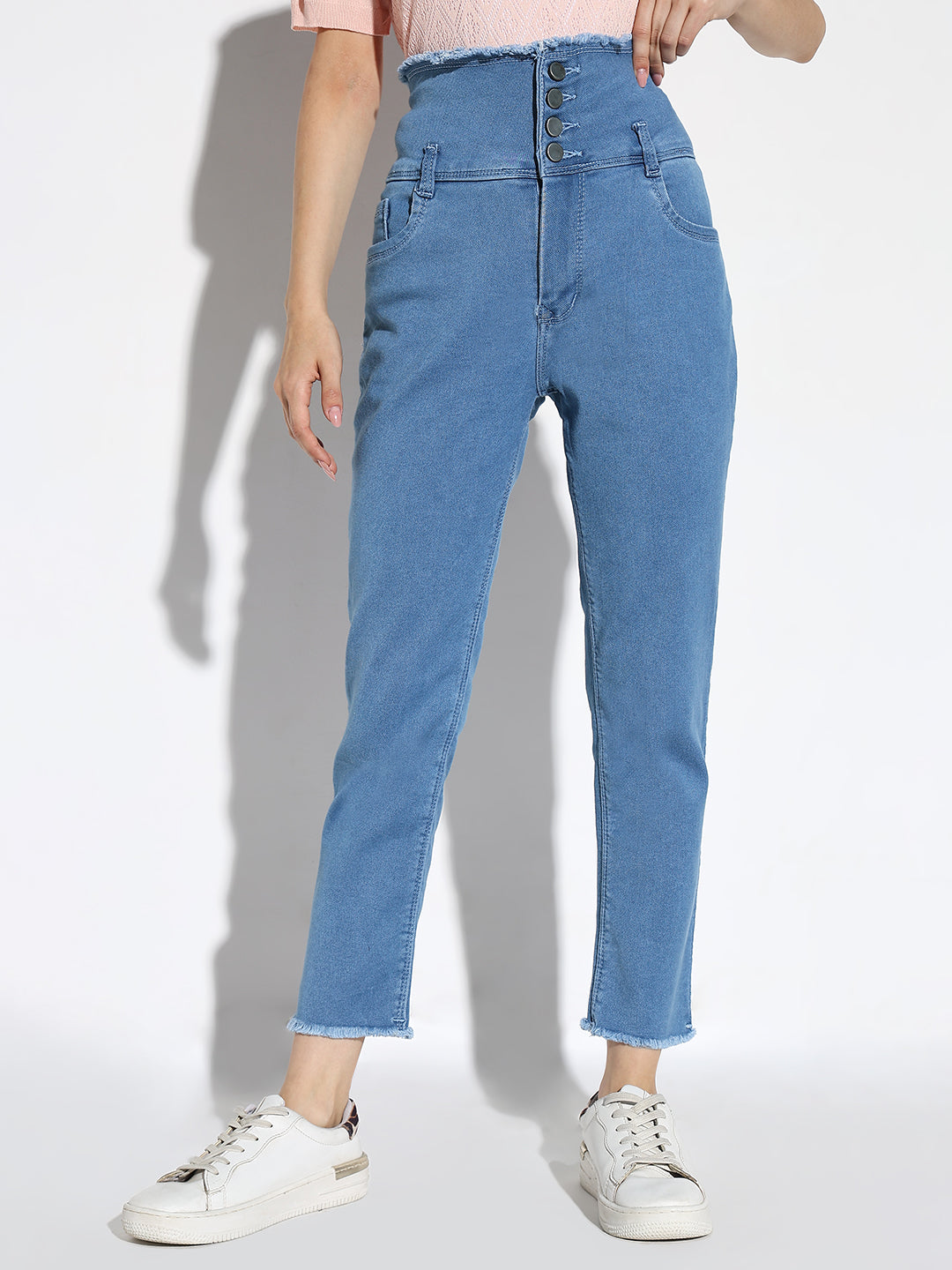 Women's Blue Comfort Slim Fit Acid Wash Stretchable Jeans