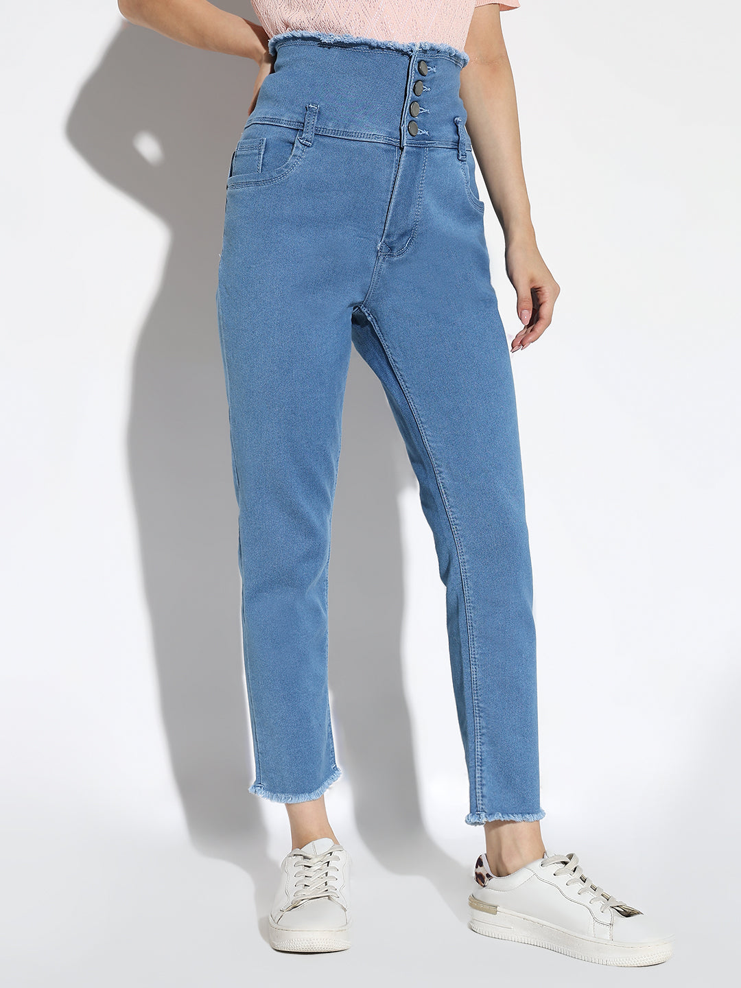 Women's Blue Comfort Slim Fit Acid Wash Stretchable Jeans