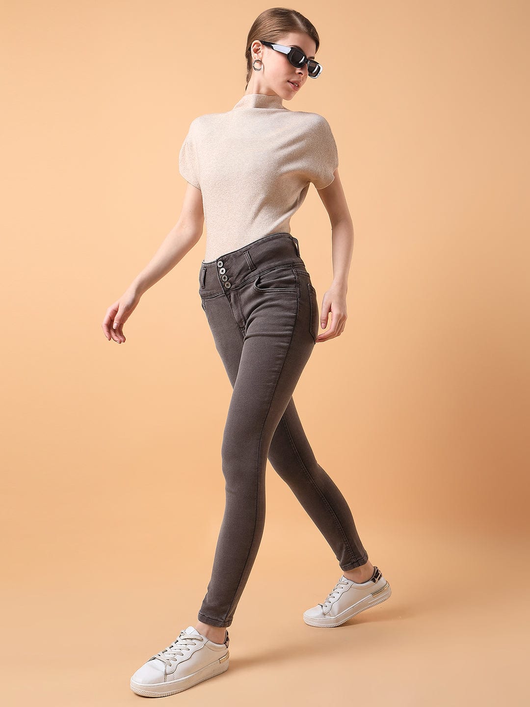Women's Brown Straight Fit High-Rise Stretchable Jeans