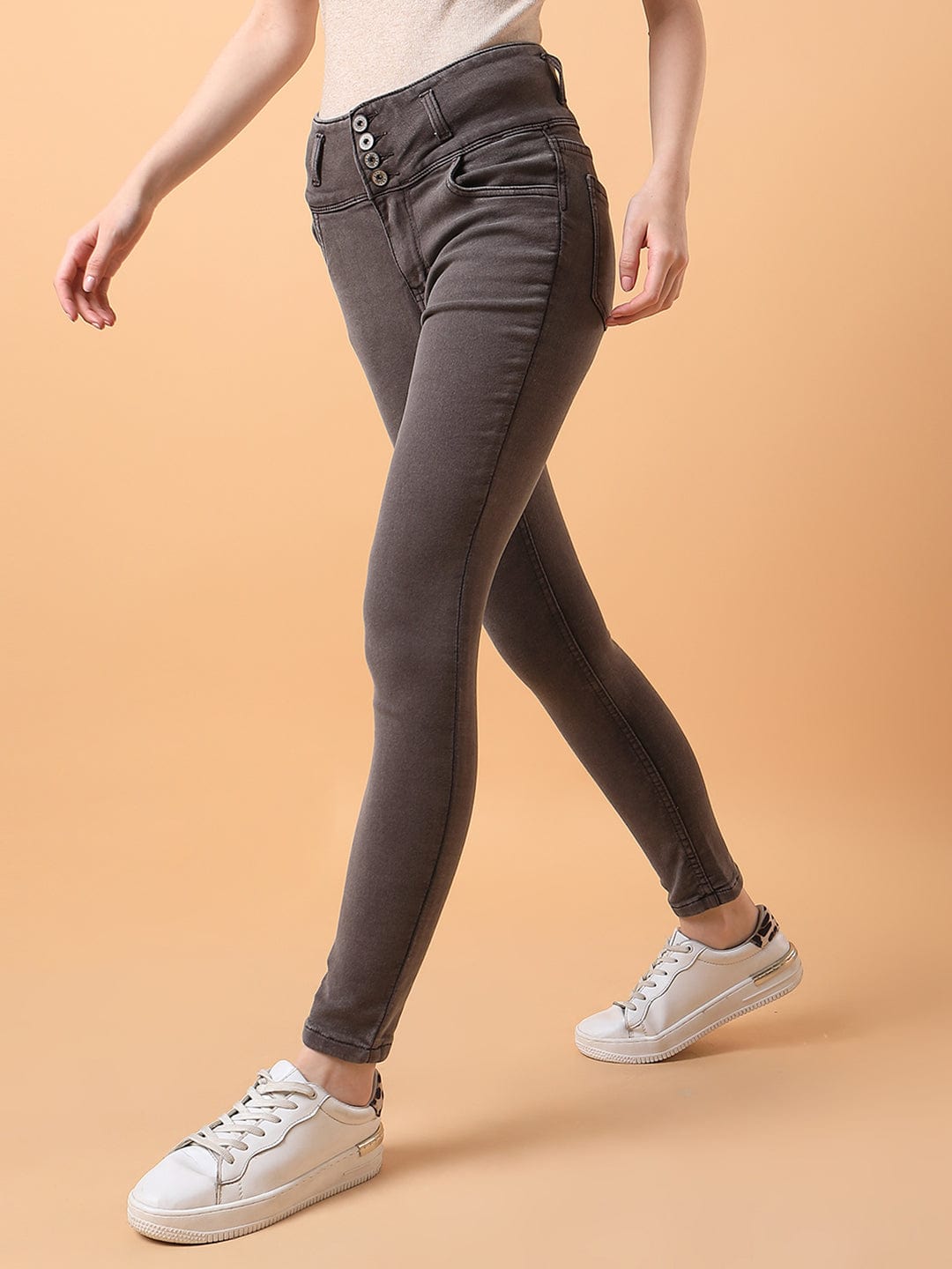 Women's Brown Straight Fit High-Rise Stretchable Jeans