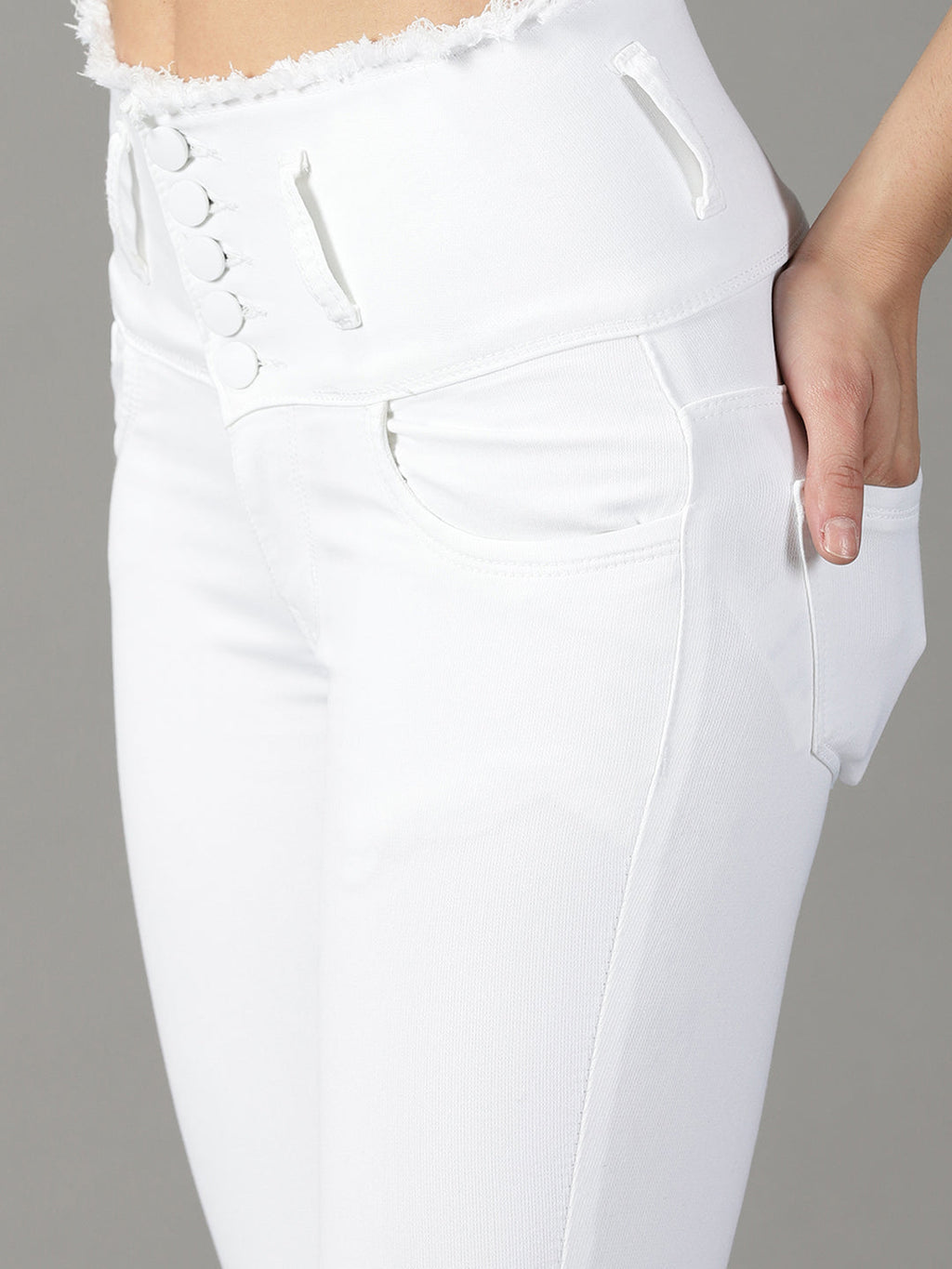 Women's White Skinny Fit Mid-Rise Acid Wash Stretchable Cotton Jeans