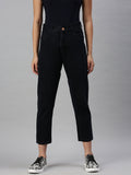 Women's Blue Cotton Boyfriend Fit High-Rise Clean Look Jeans