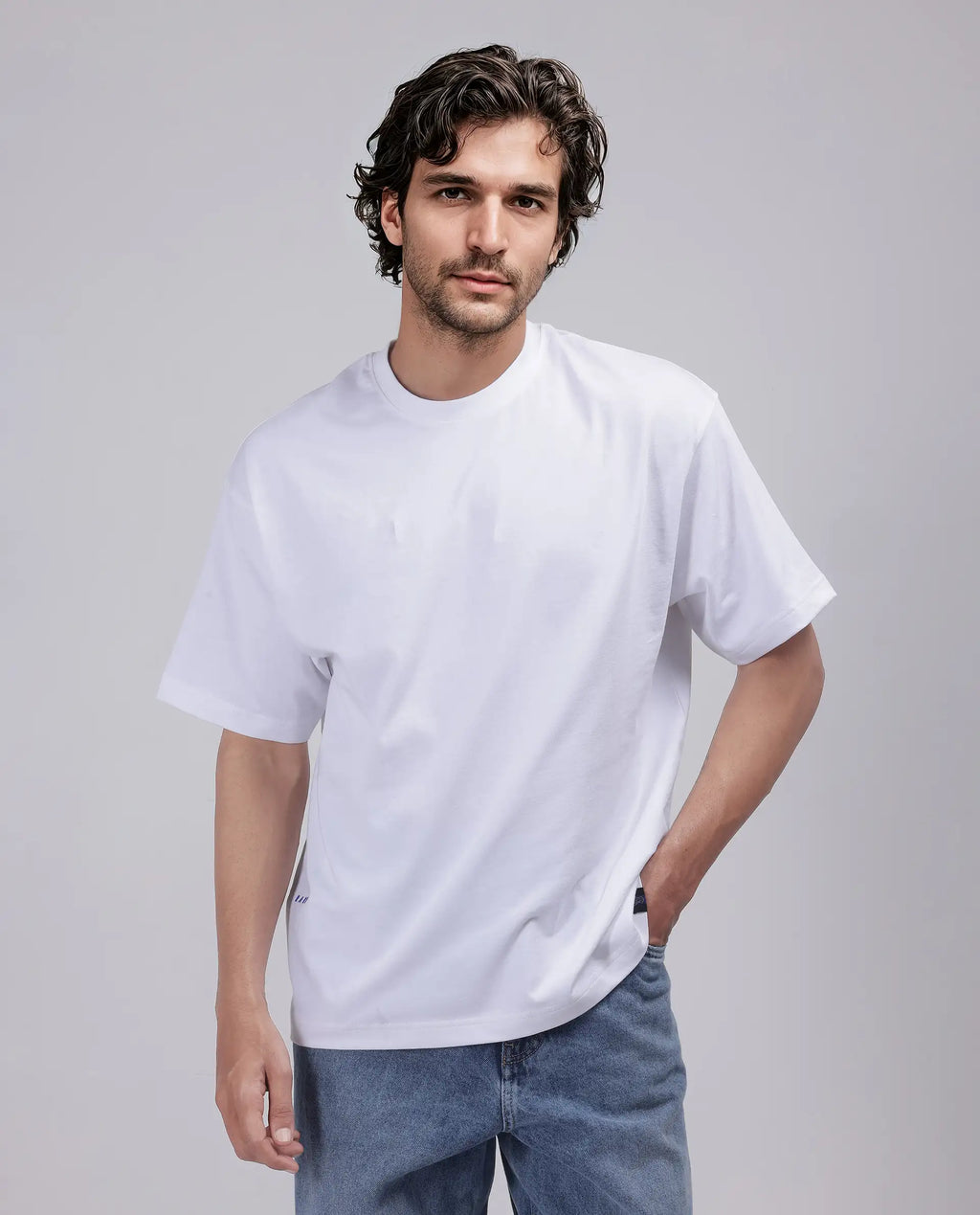 Rare Rabbit Men's Haf White Cotton Graphic Print Oversized Fit Half Sleeve Crew Neck T-Shirt