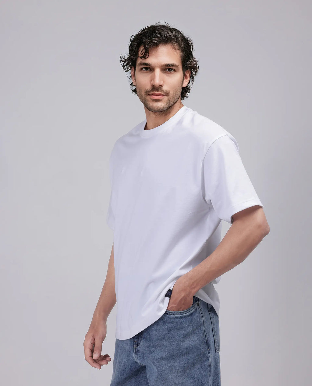 Rare Rabbit Men's Haf White Cotton Graphic Print Oversized Fit Half Sleeve Crew Neck T-Shirt