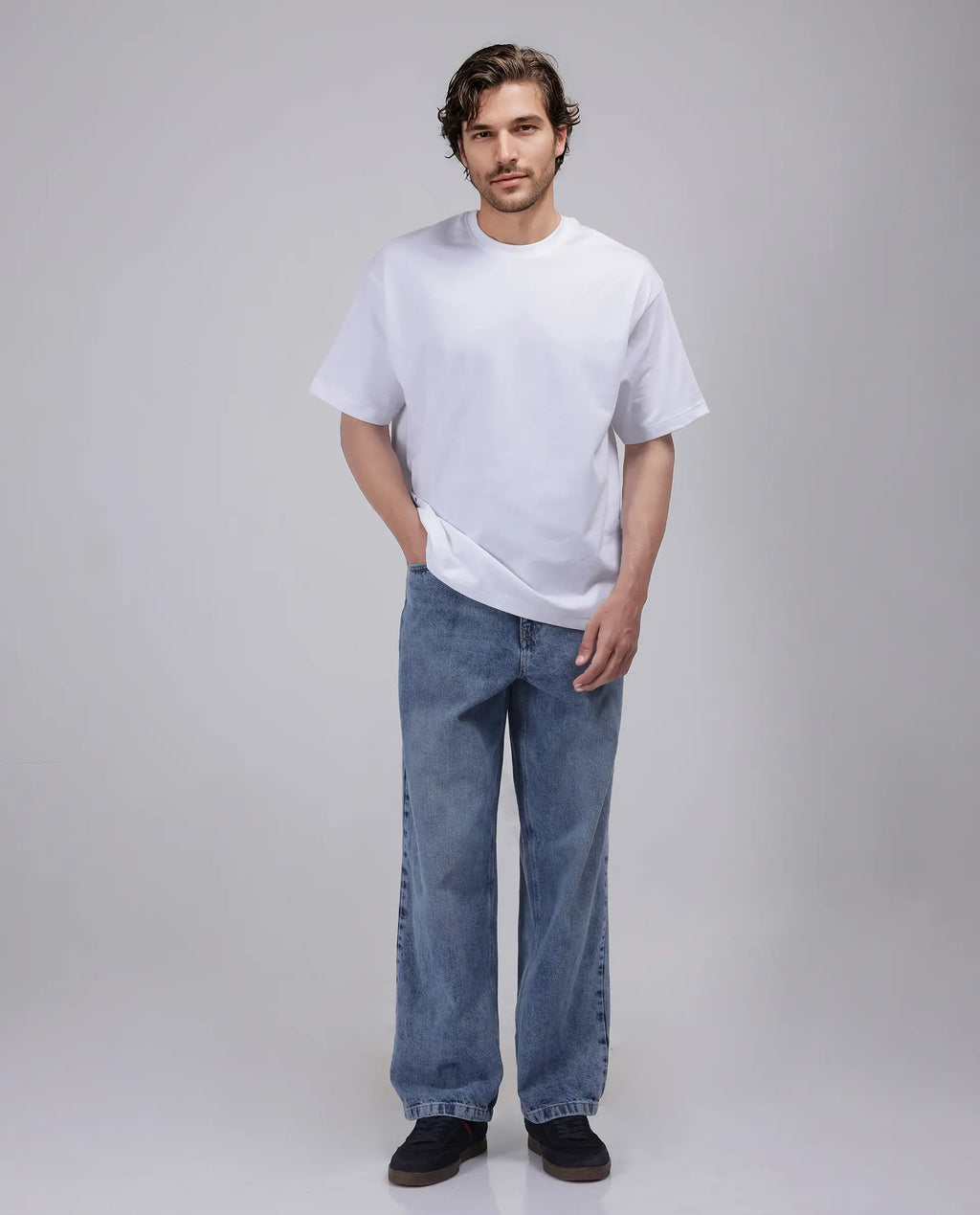 Rare Rabbit Men's Haf White Cotton Graphic Print Oversized Fit Half Sleeve Crew Neck T-Shirt
