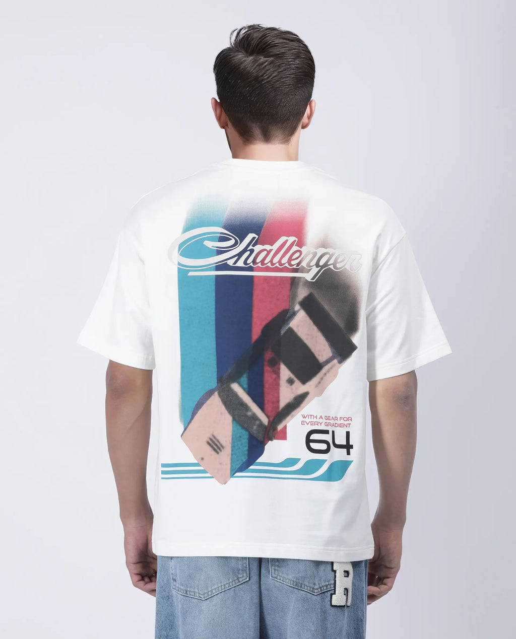 Rare Rabbit Men's Halen Off White Cotton Graphic Print Oversized Fit Half Sleeve Crew Neck T-Shirt