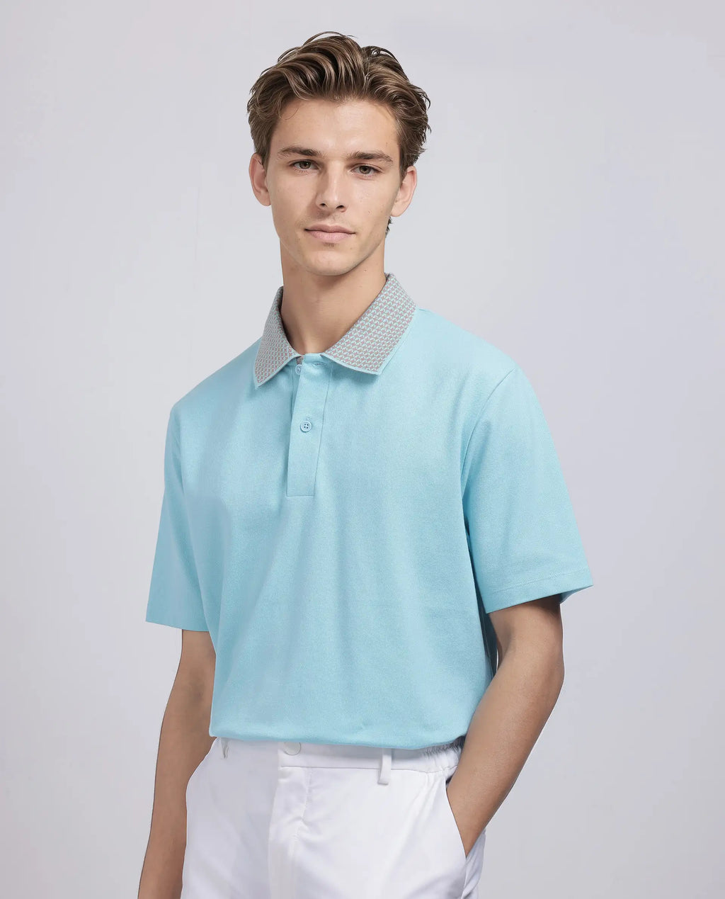 Rare Rabbit Men's Abit Light Blue Cotton Blend Plain Regular Fit Half Sleeve Polo