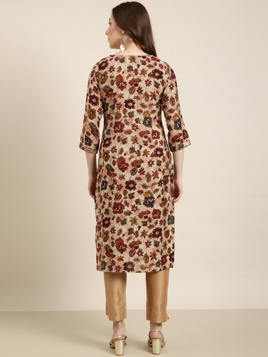 Women's Straight Maroon Floral Kurta