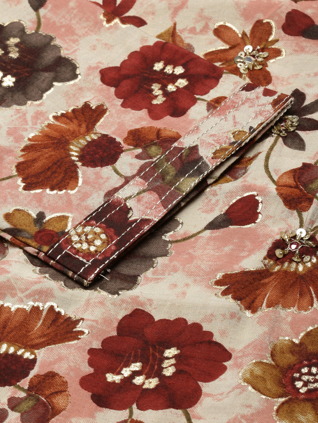 Women's Straight Maroon Floral Kurta